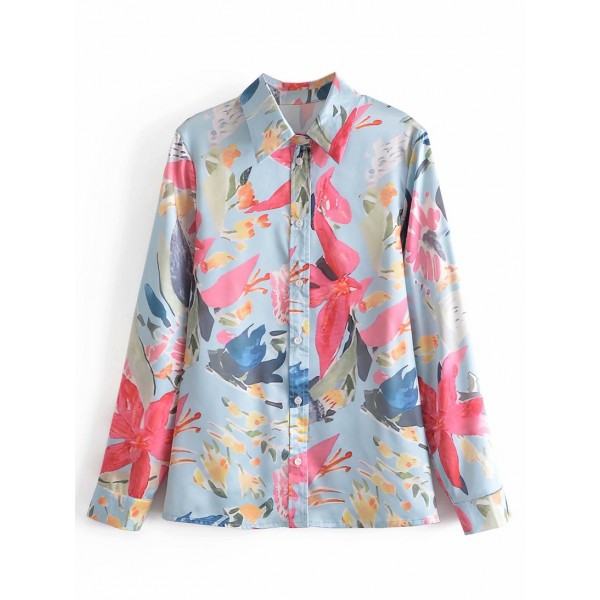 Lapel Singlebreasted Retro Flower Printed Shirt Nham415263