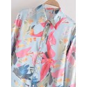 Lapel Singlebreasted Retro Flower Printed Shirt Nham415263