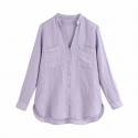 Pocket Linen Small Standup Collar Casual Blouse Nham415264