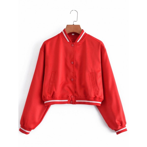 Fashion Ribbed Side Small Standup Collar Baseball Jacket Nham415268