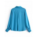 Peacock Blue Matte Longsleeved Bow Shirt Nham415273