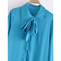 Peacock Blue Matte Longsleeved Bow Shirt Nham415273