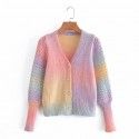 Retro Rainbow Blooming Singlebreasted Twist Longsleeved Knitted Sweater Nham415275