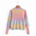 Retro Rainbow Blooming Singlebreasted Twist Longsleeved Knitted Sweater Nham415275