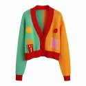 Autumn Clashing Color Pattern Knitted Cardigan Jacket Nham415283