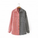 Color Matching Lapel Pocket Houndstooth Jacket Nham415301