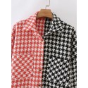 Color Matching Lapel Pocket Houndstooth Jacket Nham415301