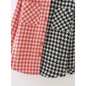 Color Matching Lapel Pocket Houndstooth Jacket Nham415301