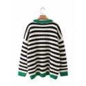  Green Color Matching Striped Round Neck Loose Sweater Nham415303