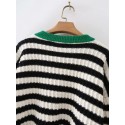  Green Color Matching Striped Round Neck Loose Sweater Nham415303