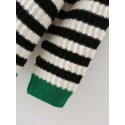  Green Color Matching Striped Round Neck Loose Sweater Nham415303