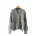 Fashion Gold Silk Dot Pocket Knitted Sweater Coat Nham415309