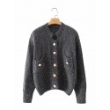 Fashion Gold Silk Dot Pocket Knitted Sweater Coat Nham415309