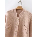 Fashion Gold Silk Dot Pocket Knitted Sweater Coat Nham415309