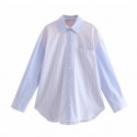 Lapel Long Sleeve Striped Poplin Blouse Nham415312