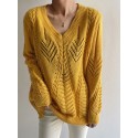 Retro Hollow Longsleeved Knitted Wool Sweater Nham415315