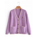 Color Matching Vneck Bear Embroidery Knitted Cardigan Nham415316