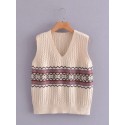 Retro Contrast Pattern Vneck Pullover Knitted Vest Nham415320