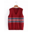 Retro Contrast Pattern Vneck Pullover Knitted Vest Nham415320