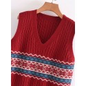 Retro Contrast Pattern Vneck Pullover Knitted Vest Nham415320