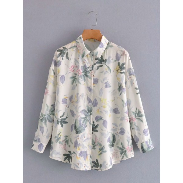 Printing Lapel Singlebreasted Longsleeved Shirt Nham415321