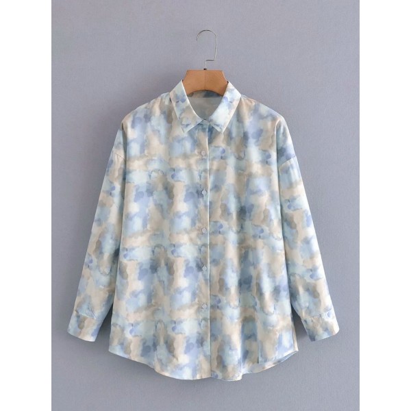 Color Printing Fashion Lapel Singlebreasted Longsleeved Shirt Nham415324