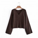 Fashion Vneck Trumpet Sleeve Pullover Sweater Nham415325