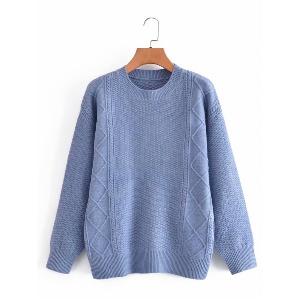 Fashion Round Neck Pullover Diamond Knit Sweater Nham415326