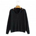 Fashion Vneck Hollow Pullover Knitted Sweater Nham415329