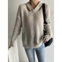 Fashion Vneck Hollow Pullover Knitted Sweater Nham415329