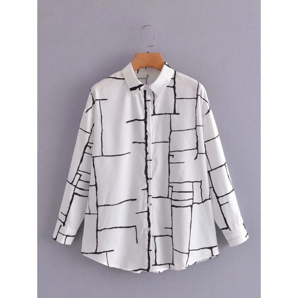 Irregular Line Printing Shirt Nham415332