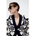 Clashing Color Jacquard Loose Knitted Cardigan Nham415333