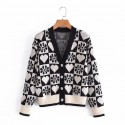 Clashing Color Jacquard Loose Knitted Cardigan Nham415333