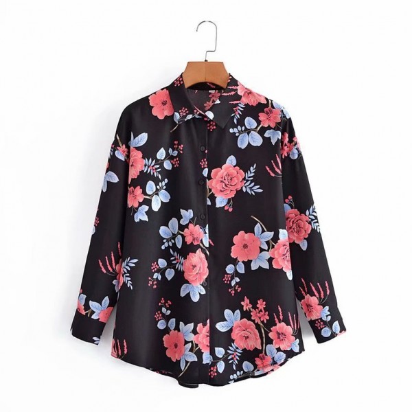 Retro Rose Flower Print Longsleeved Shirt Nham415336