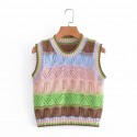 Multicolor Stitching Knitted Vest Nham415338