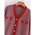 Retro Pearl Button Vneck Color Matching Knitted Cardigan Nham415341