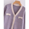 Retro Pearl Button Vneck Color Matching Knitted Cardigan Nham415341