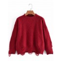 Retro Solid Color Hemp Pattern Road Hole Loose Knit Sweater Nham415342