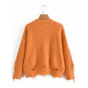 Retro Solid Color Hemp Pattern Road Hole Loose Knit Sweater Nham415342