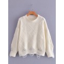 Retro Solid Color Hemp Pattern Road Hole Loose Knit Sweater Nham415342