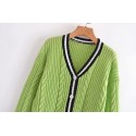 College Style Contrast Color Knitted Cardigan Nham415343