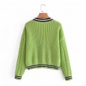 College Style Contrast Color Knitted Cardigan Nham415343