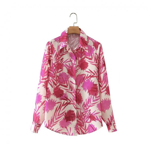 Leaves Printed Tropical Style Blouse Nham415348