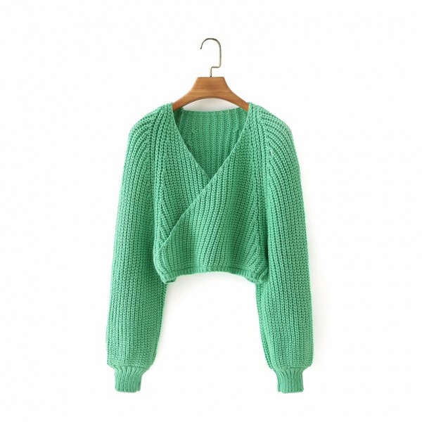 Solid Color Fall Cross Knitted Sweater Nham415349