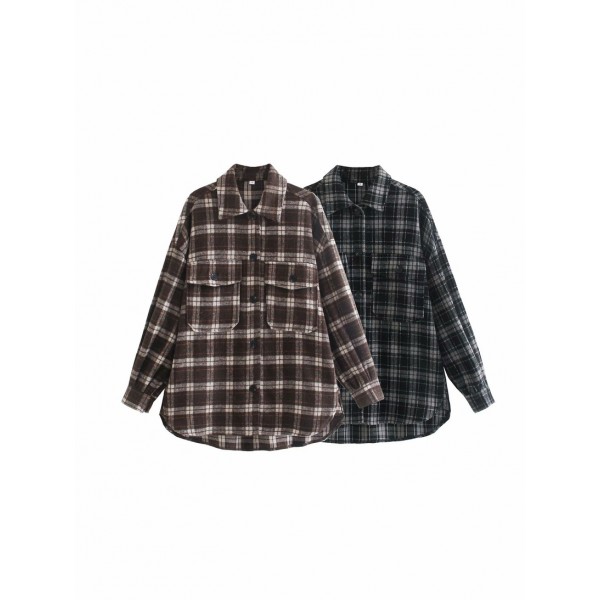 Casual Plaid Long Sleeve Jacket Nham415355