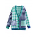 Green Plaid Knitted Cardigan Nham415356