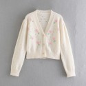 Retro Hollow Embroidery Vneck Knitted Cardigan Nham415358