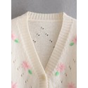 Retro Hollow Embroidery Vneck Knitted Cardigan Nham415358