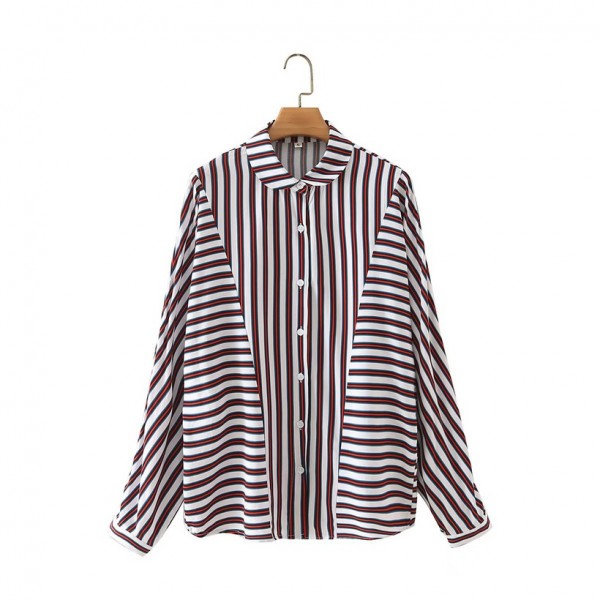 Autumn Watermark Striped Bat Sleeve Blouse Nham415359