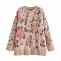 Autumn Flowers Jacquard Loose Knit Sweater Nham415370